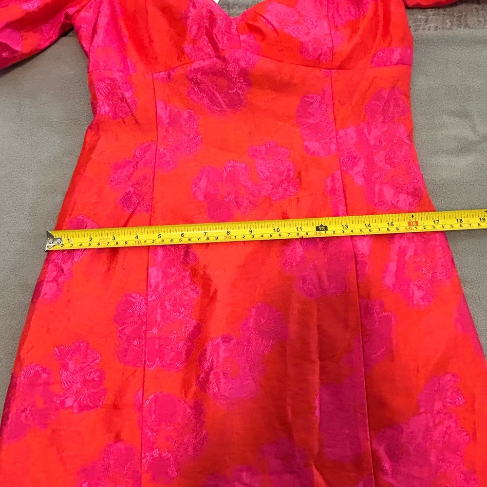 Zara Puff Sleeve Jacquard Fuchsia Floral Mini Dress Medium NWT - Picture 12 of 16